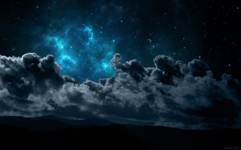 Night Sky with Clouds — Blue, Dramatic, Digital Art