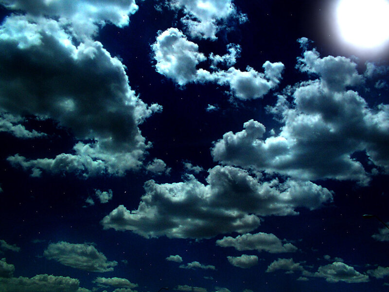 Night Sky with Clouds — Blue, Dramatic, Photograph, Moon