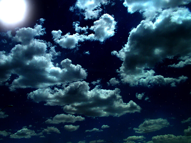 Night Sky with Clouds — Blue, Dramatic, Photograph