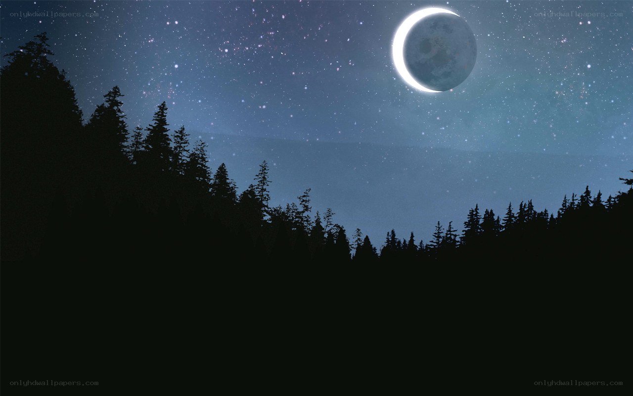 Night sky with crescent moon
