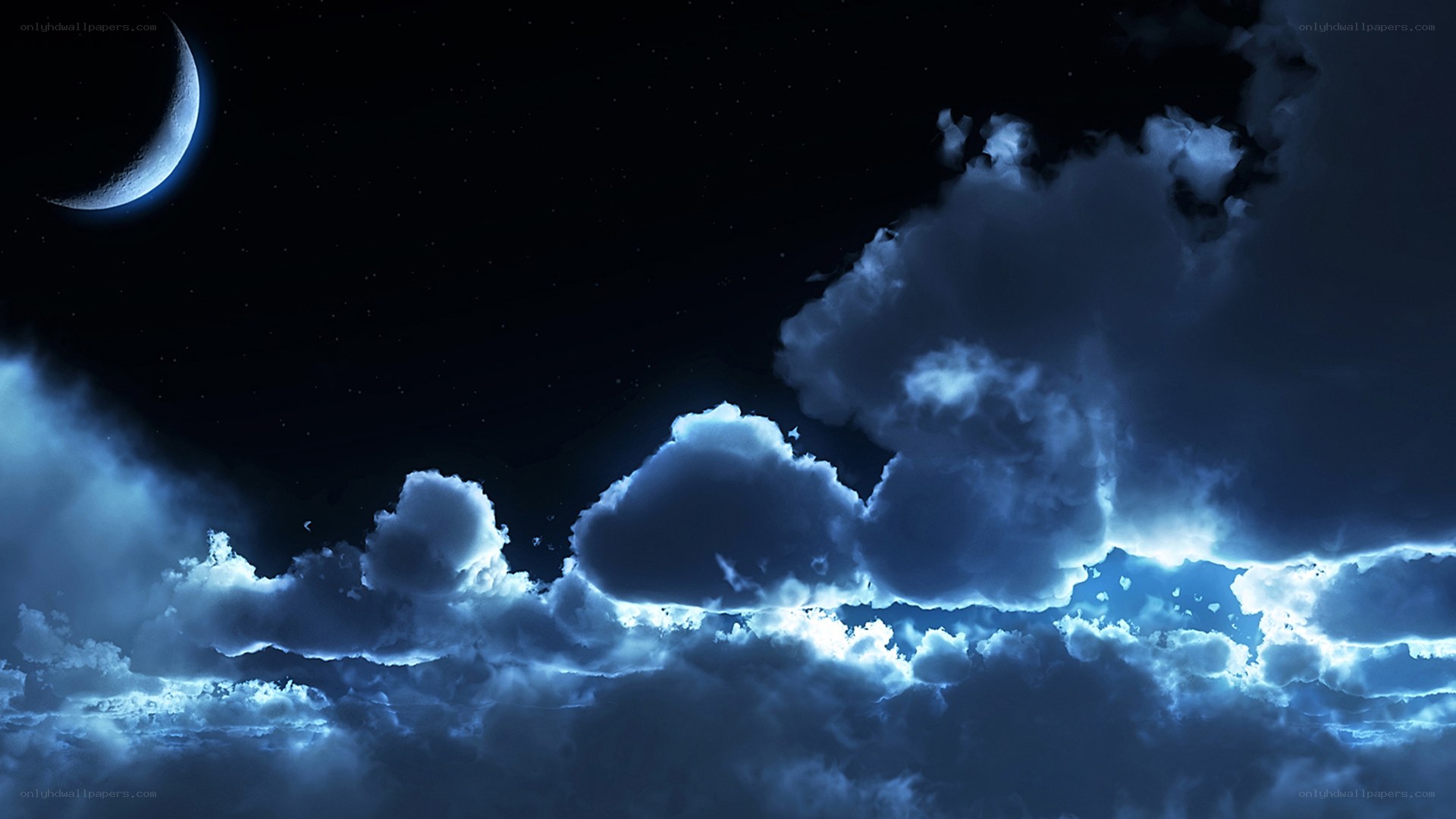 Night sky with crescent moon