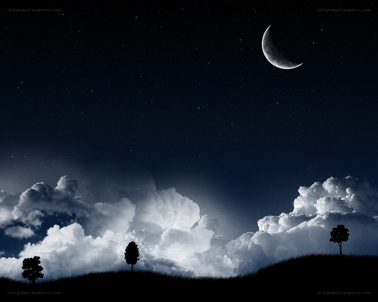 Night sky with crescent moon