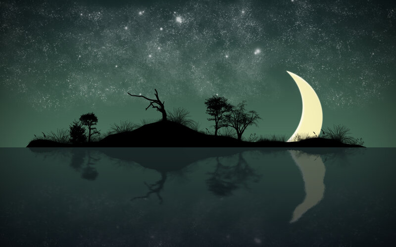 Night sky with crescent moon