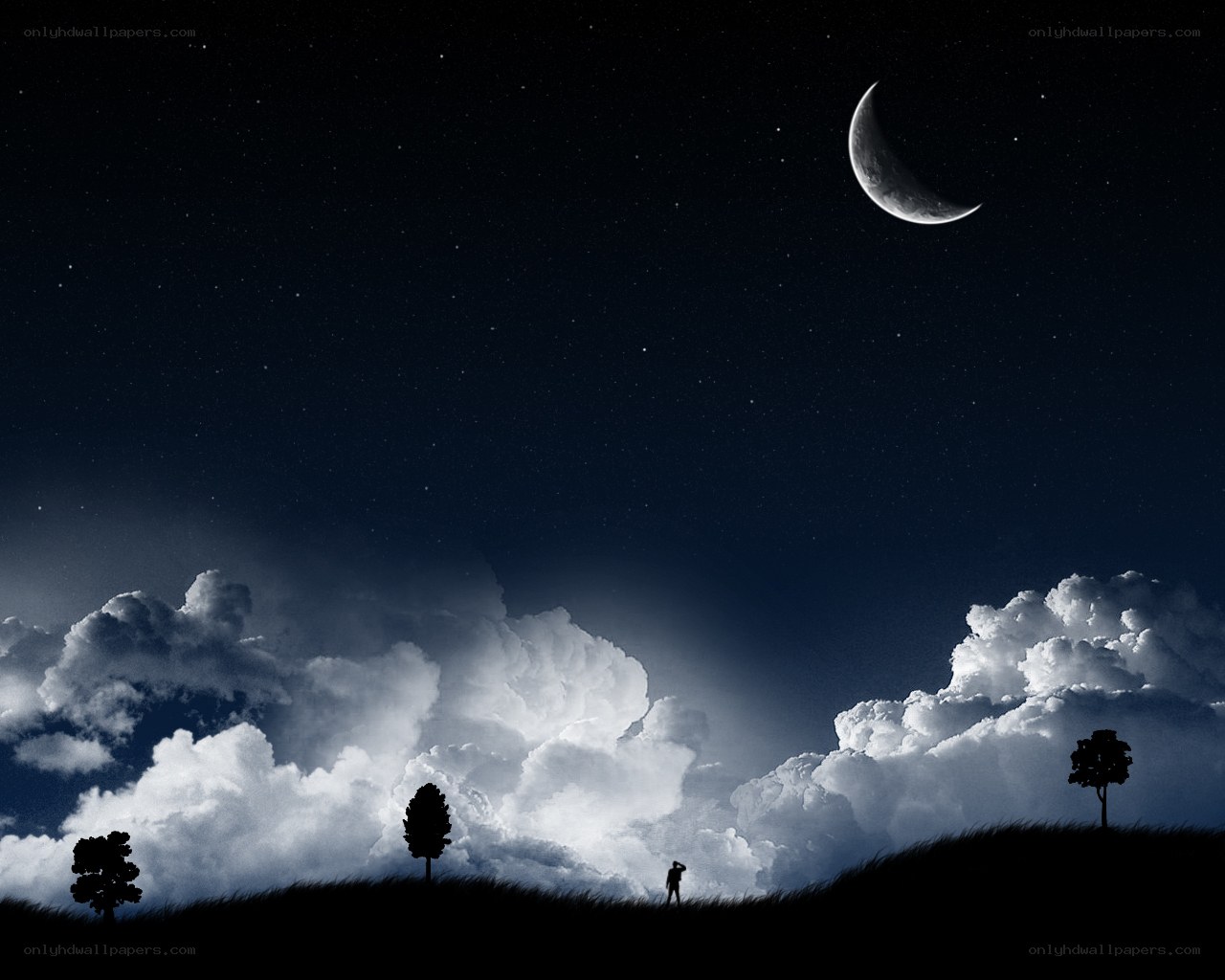 Night sky with crescent moon