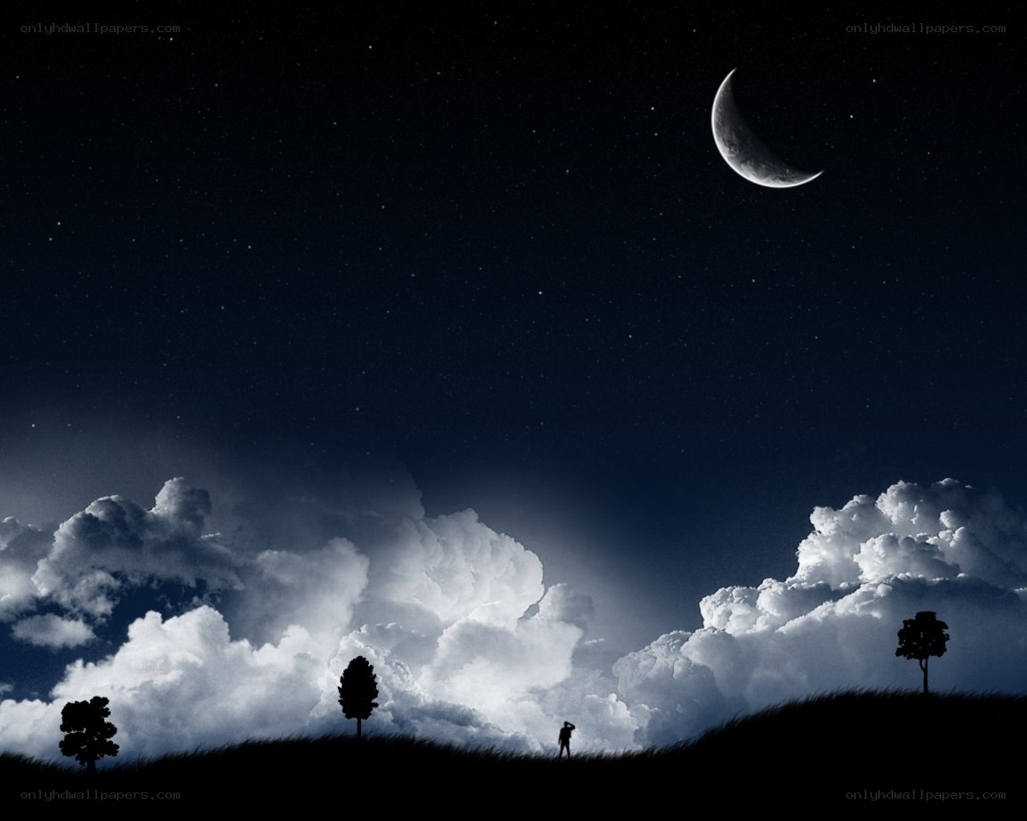Night sky with crescent moon