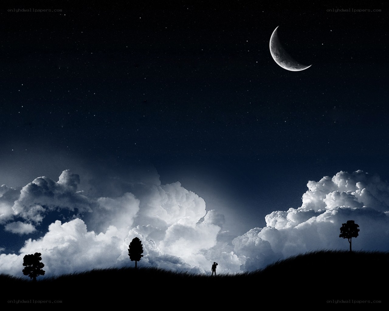Night sky with crescent moon