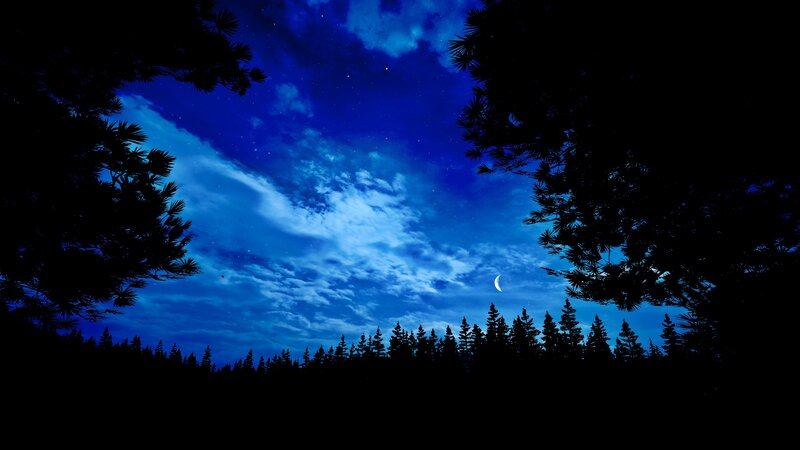 Night Sky with Crescent Moon — Blue