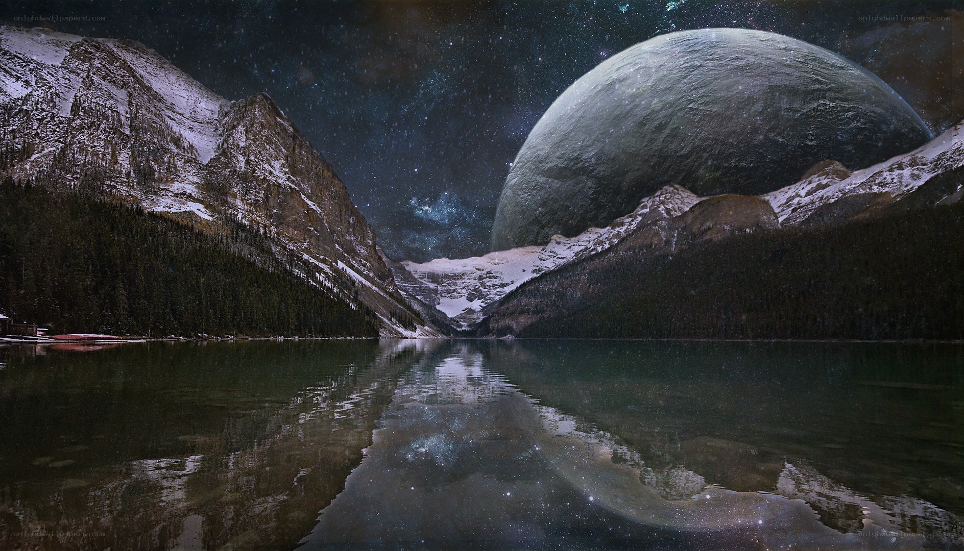 Night sky with giant planet