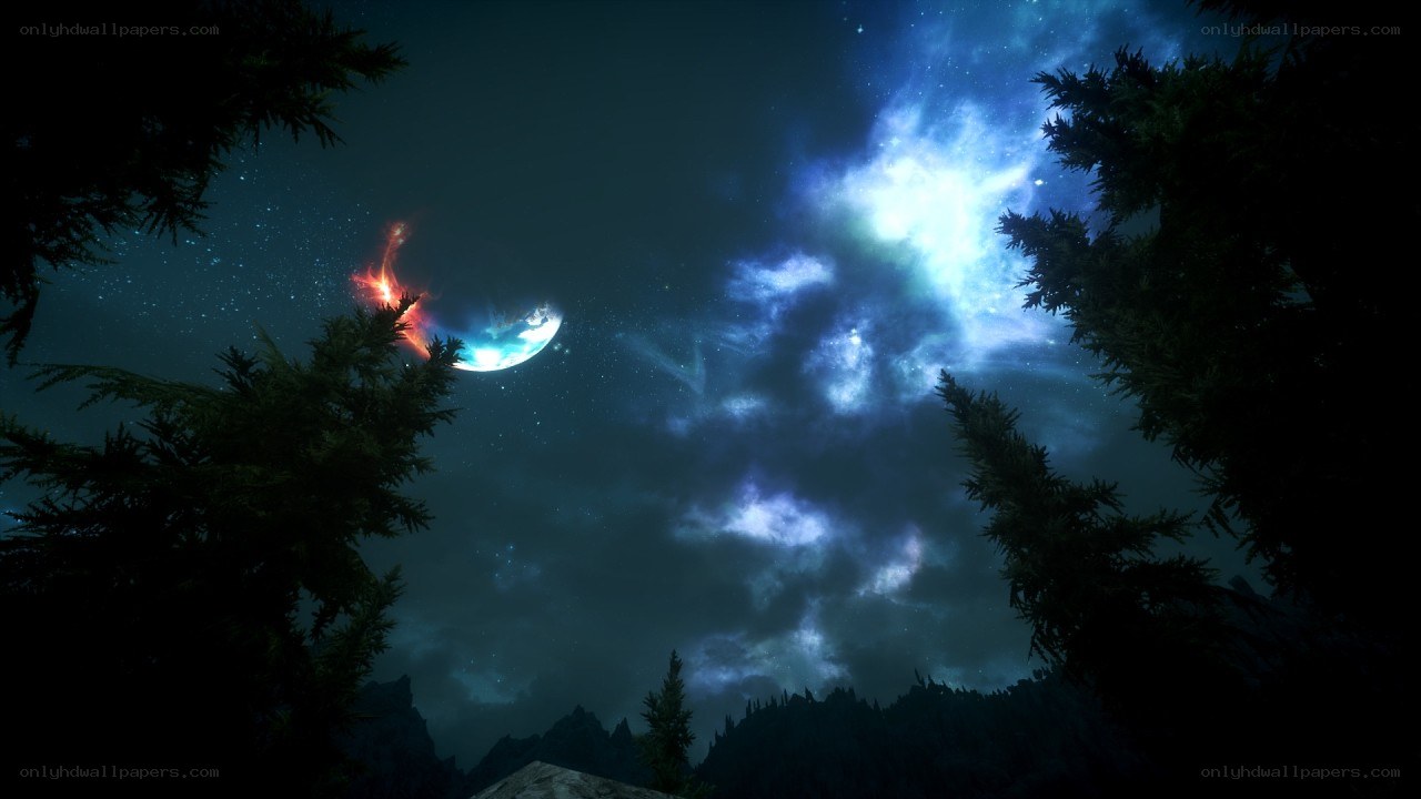 night sky with glowing moon
