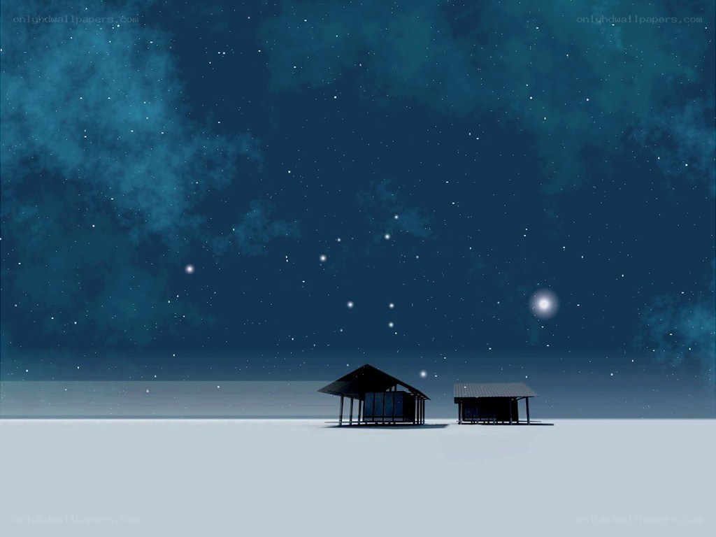 Night sky with huts