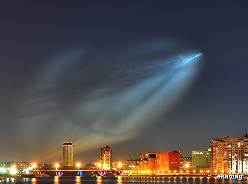 Night sky with light beams