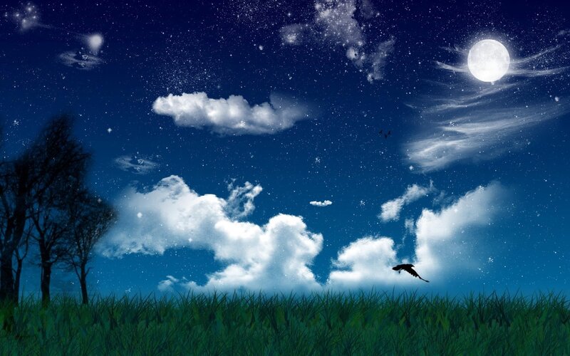 Night Sky with Moon and Clouds — Blue, Serene