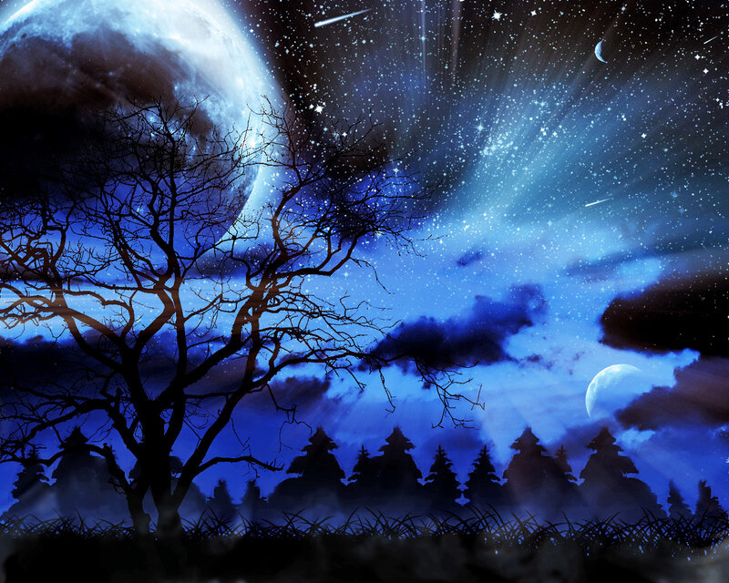 Night sky with moon and stars