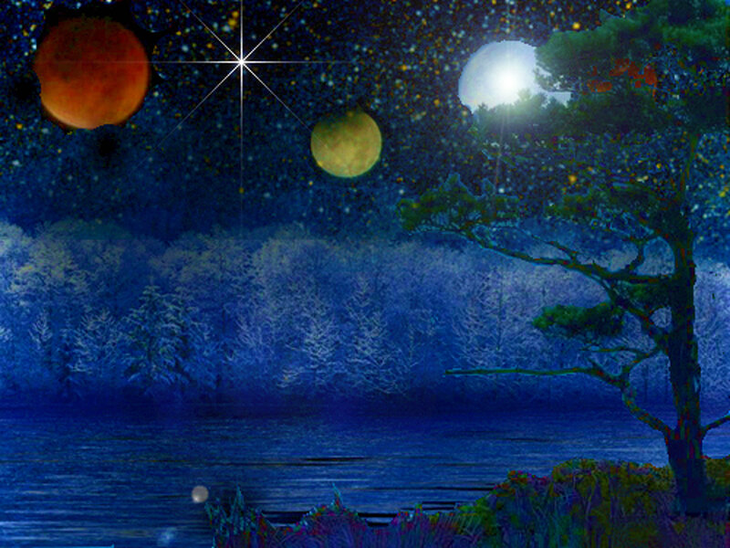 Night sky with multiple moons