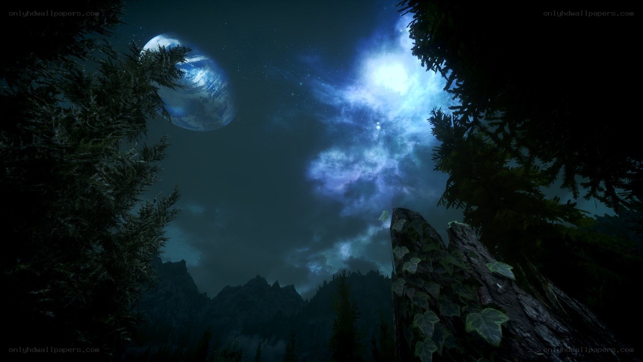 Night sky with planet and nebula