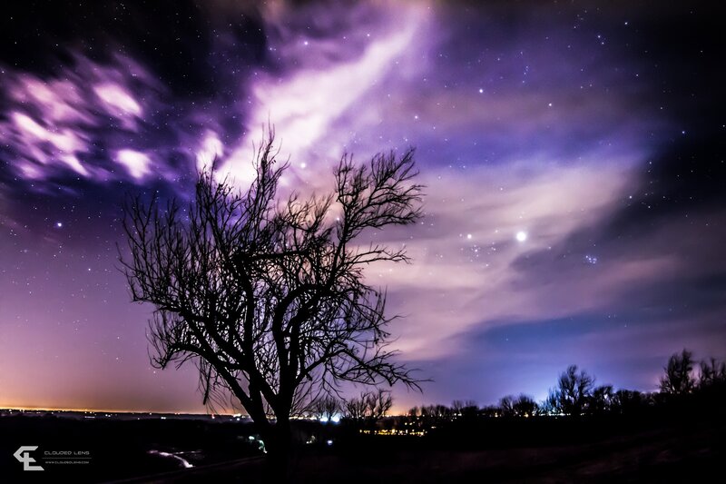 Night sky with purple clouds