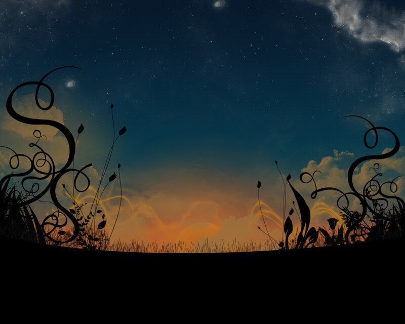 Night sky with stars and plants