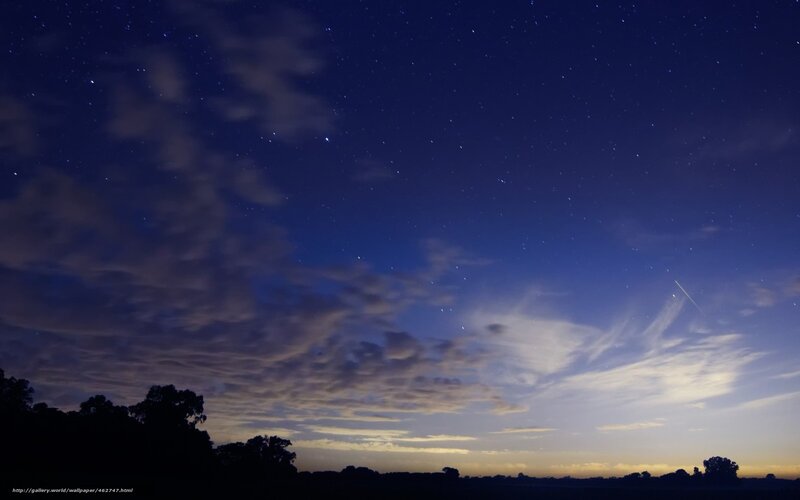 Night Sky with Stars — Blue, Serene, Photograph, Clouds, Trees