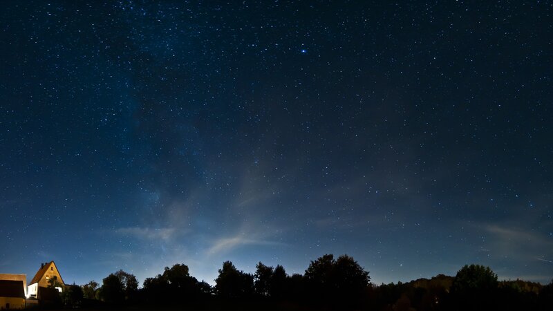 Night Sky with Stars — Blue, Serene, Photograph, House