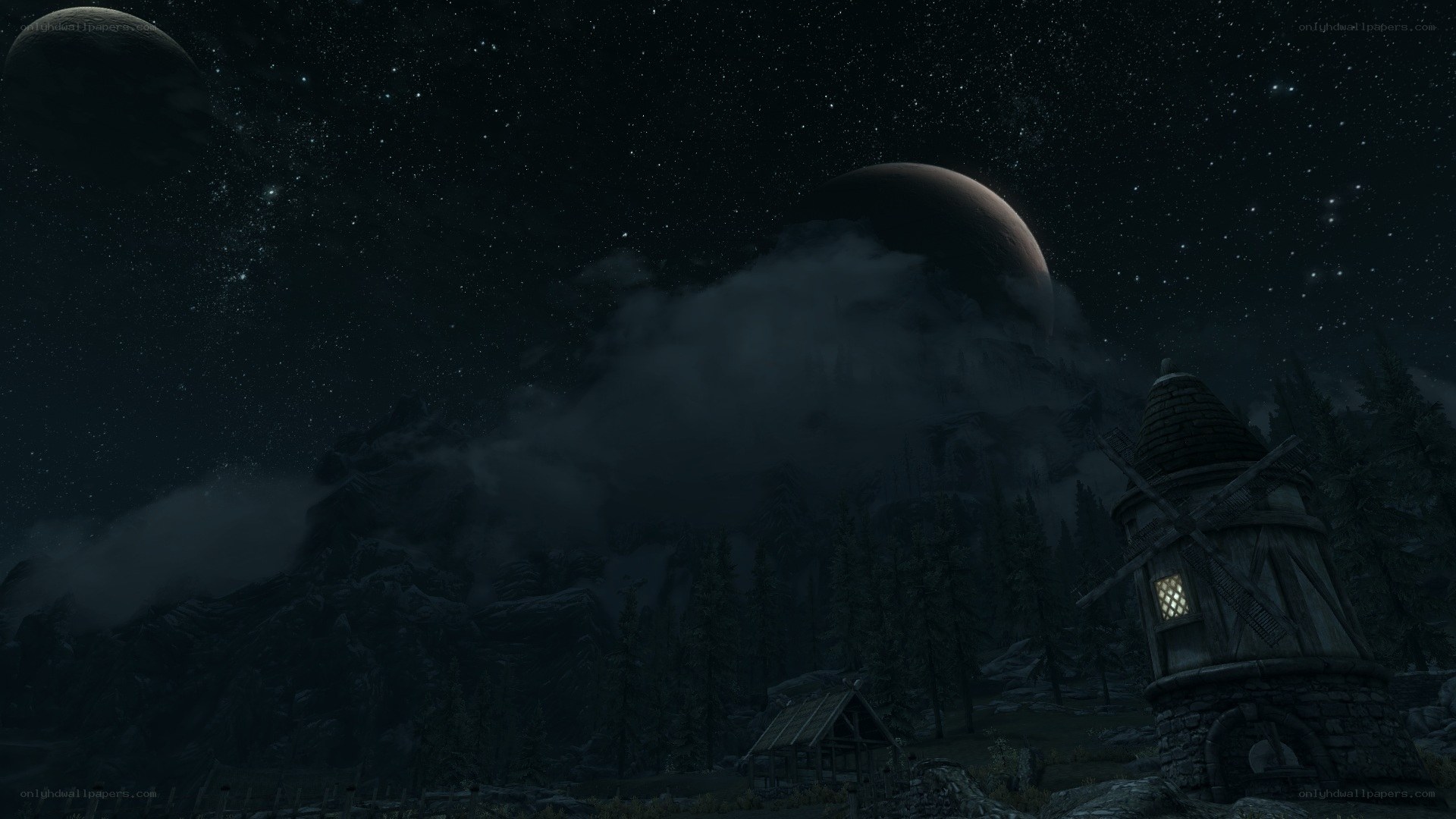 night sky with two moons