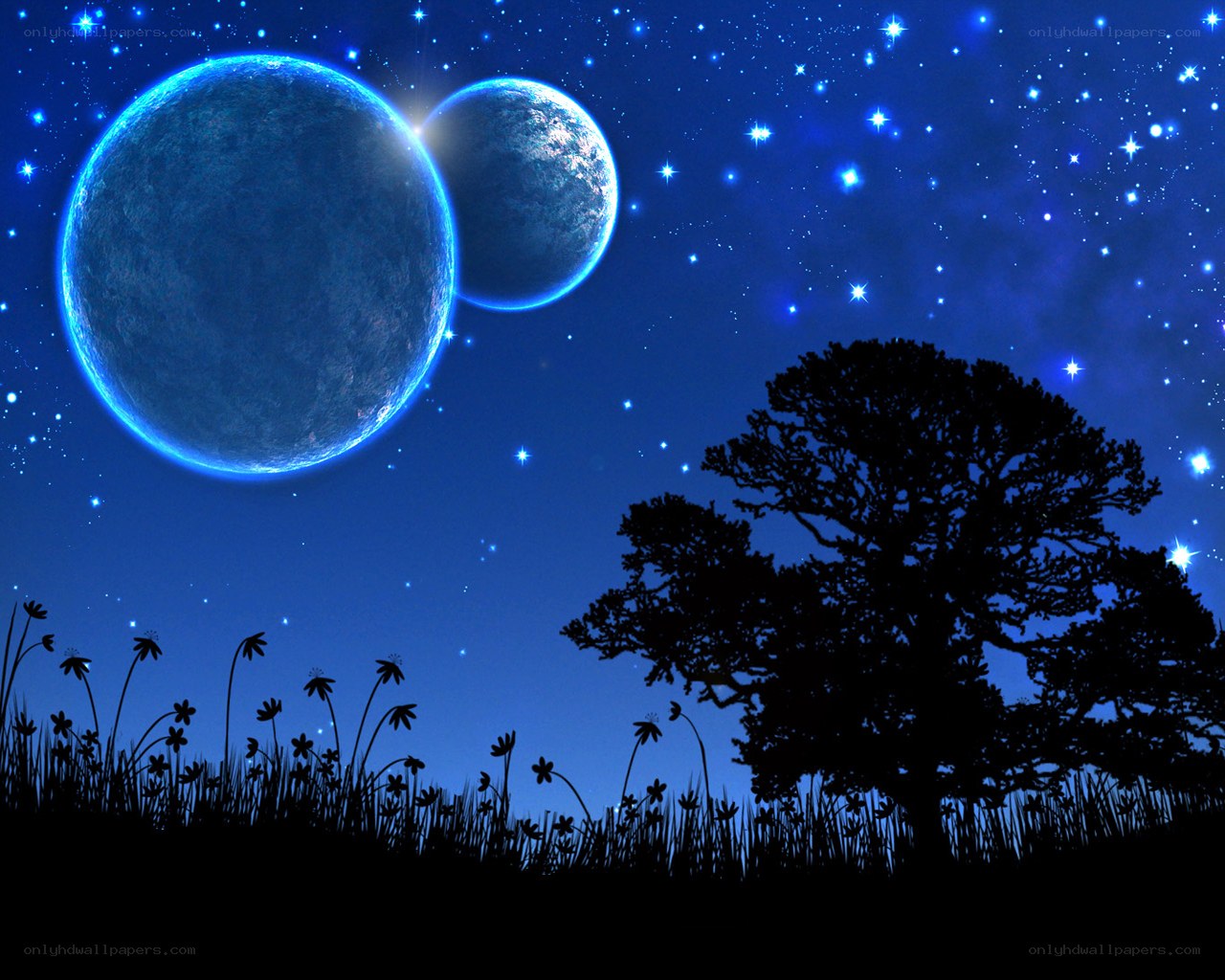 Night sky with two planets