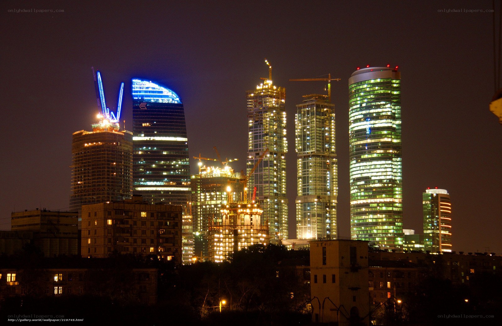 Night skyline of Moscow towers