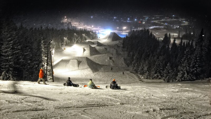 Night snowboarding at a ski resort