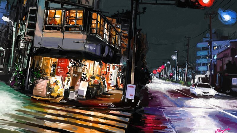 Night Street Scene — Black