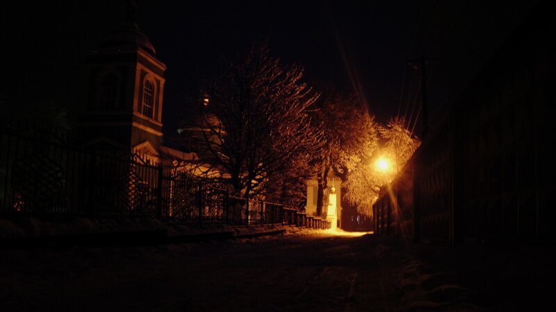 night street with church