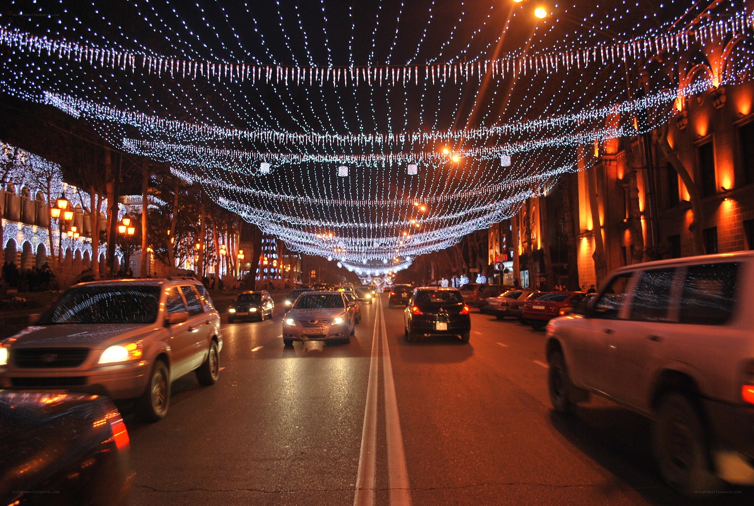 Night street with festive lights