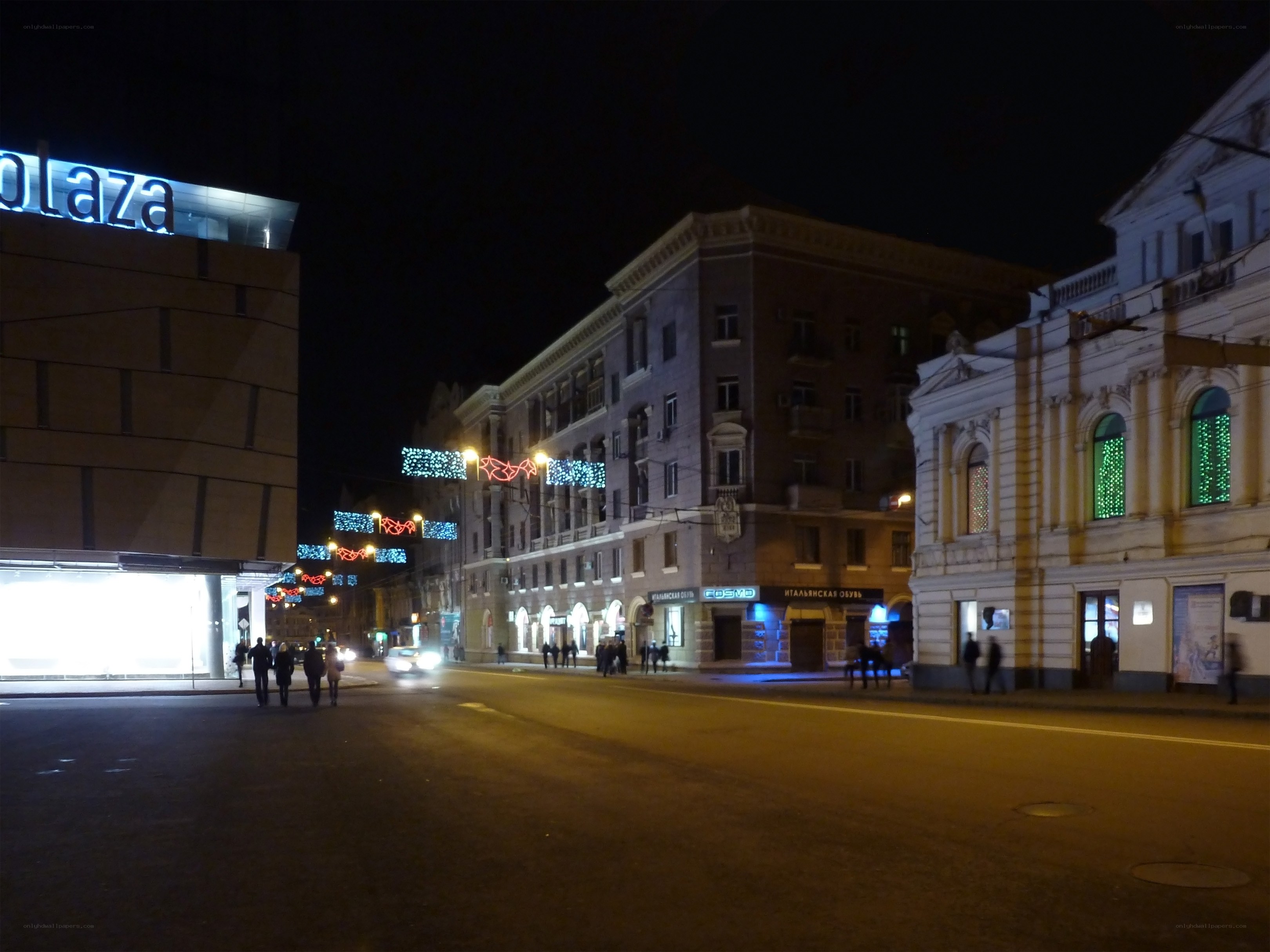 night street with holiday lights