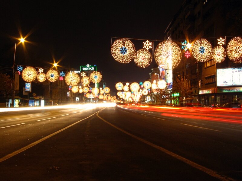 Night street with holiday lights