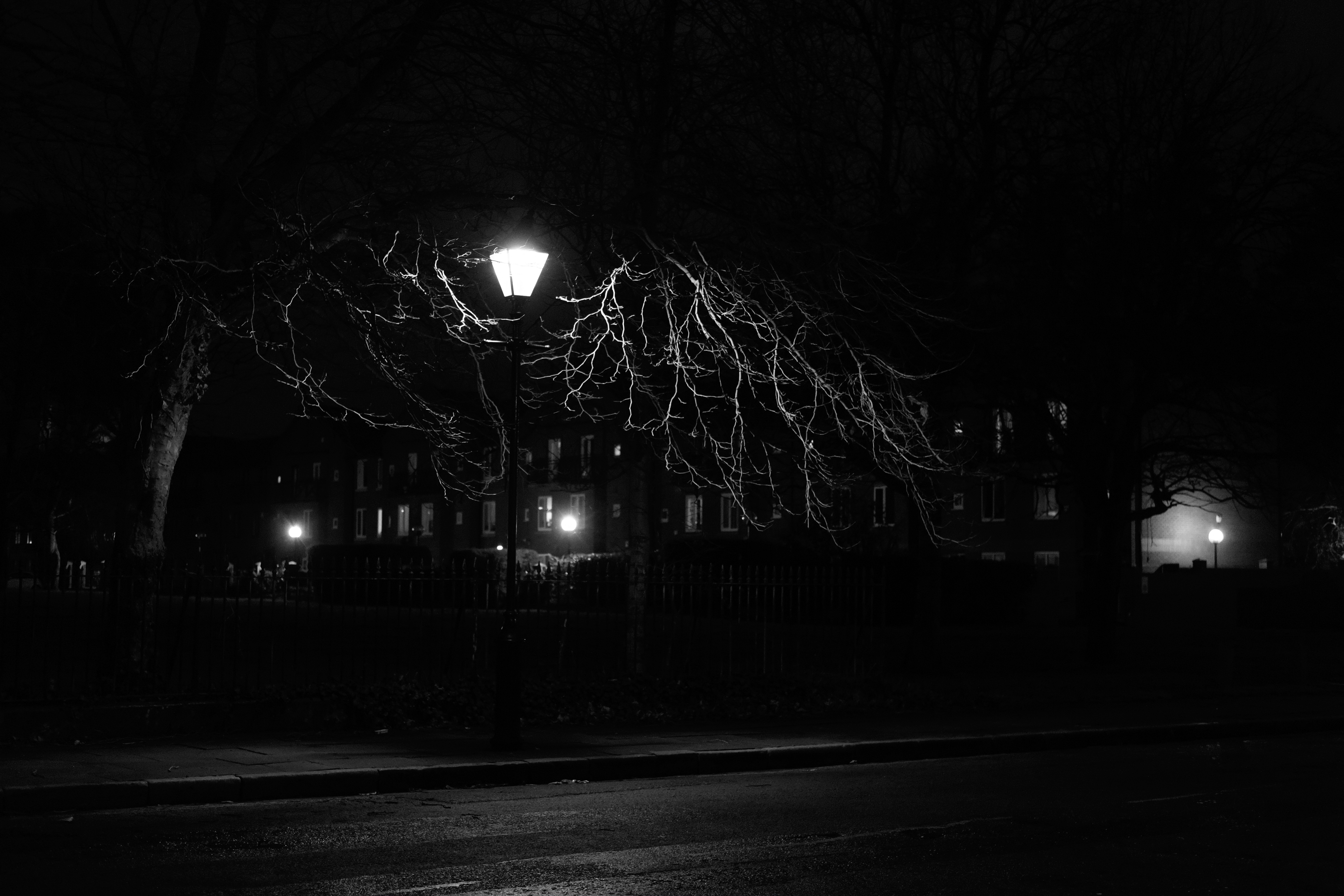 Night street with lamppost