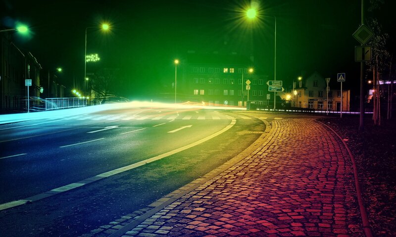 Night street with light trails