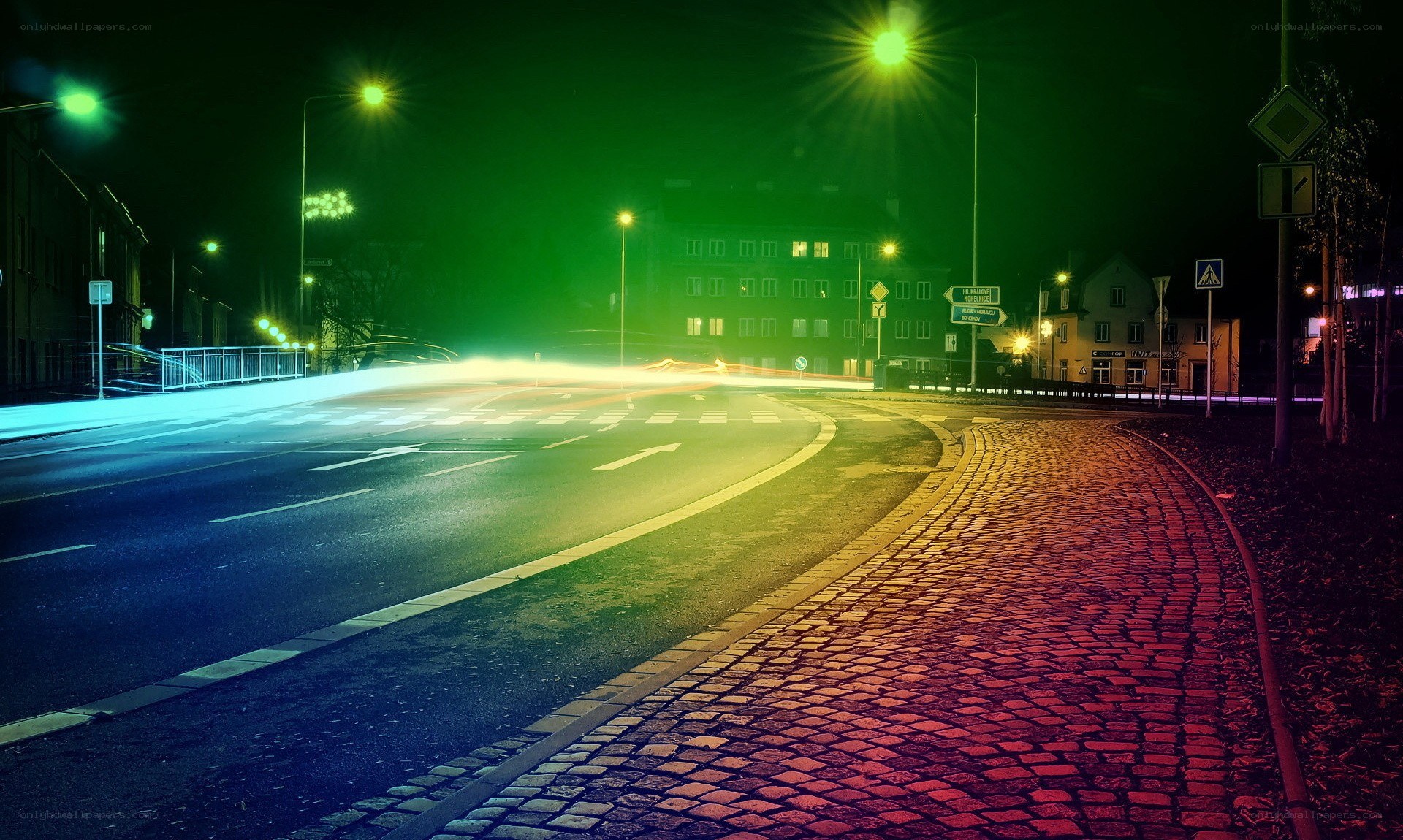 Night street with light trails