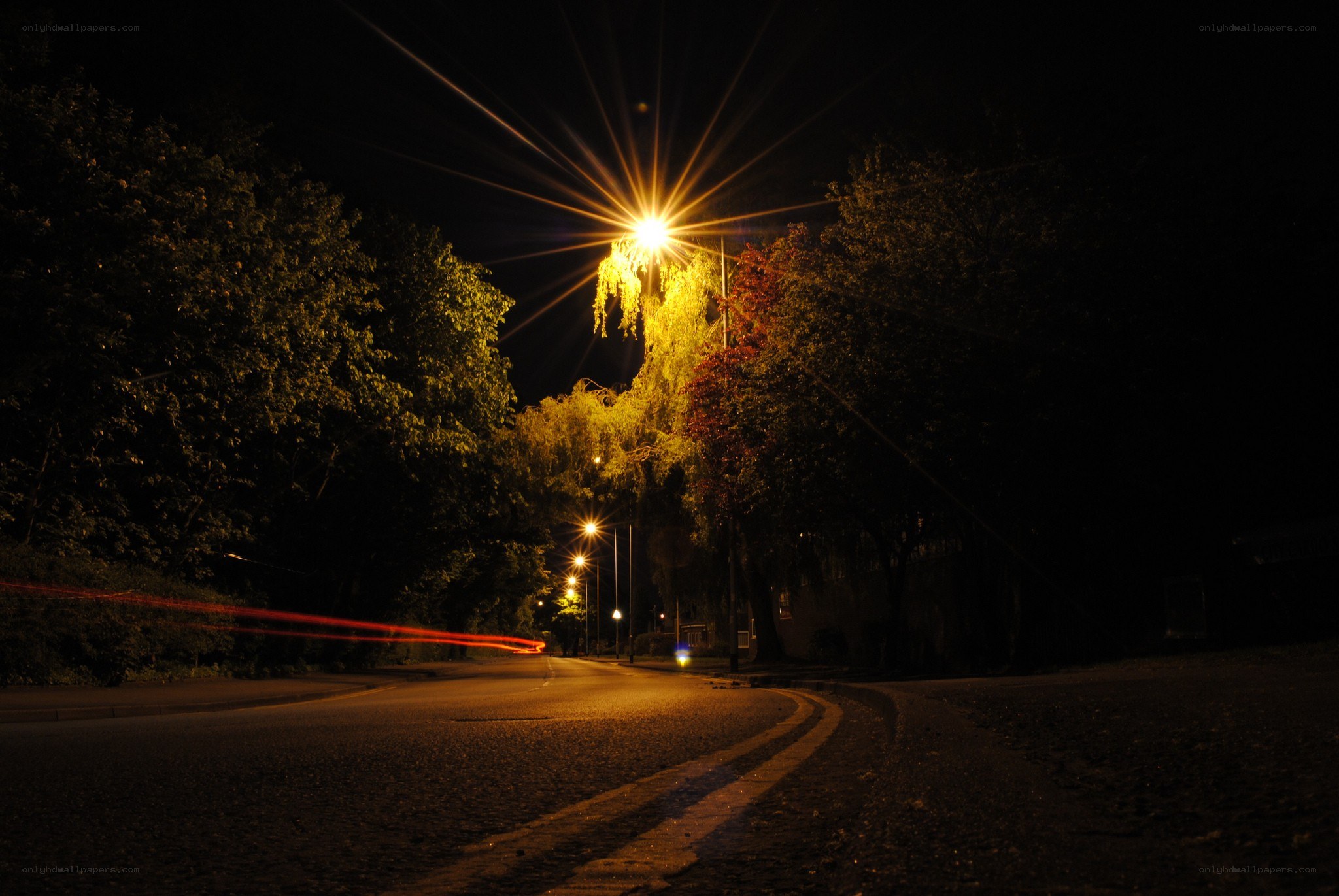 Night street with light trails