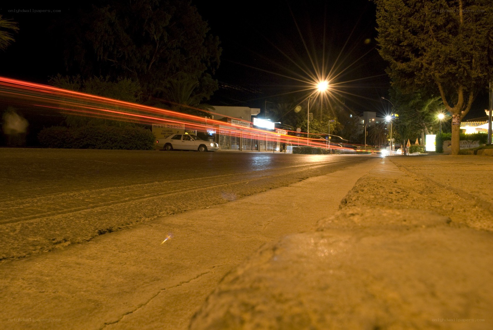 Night street with light trails
