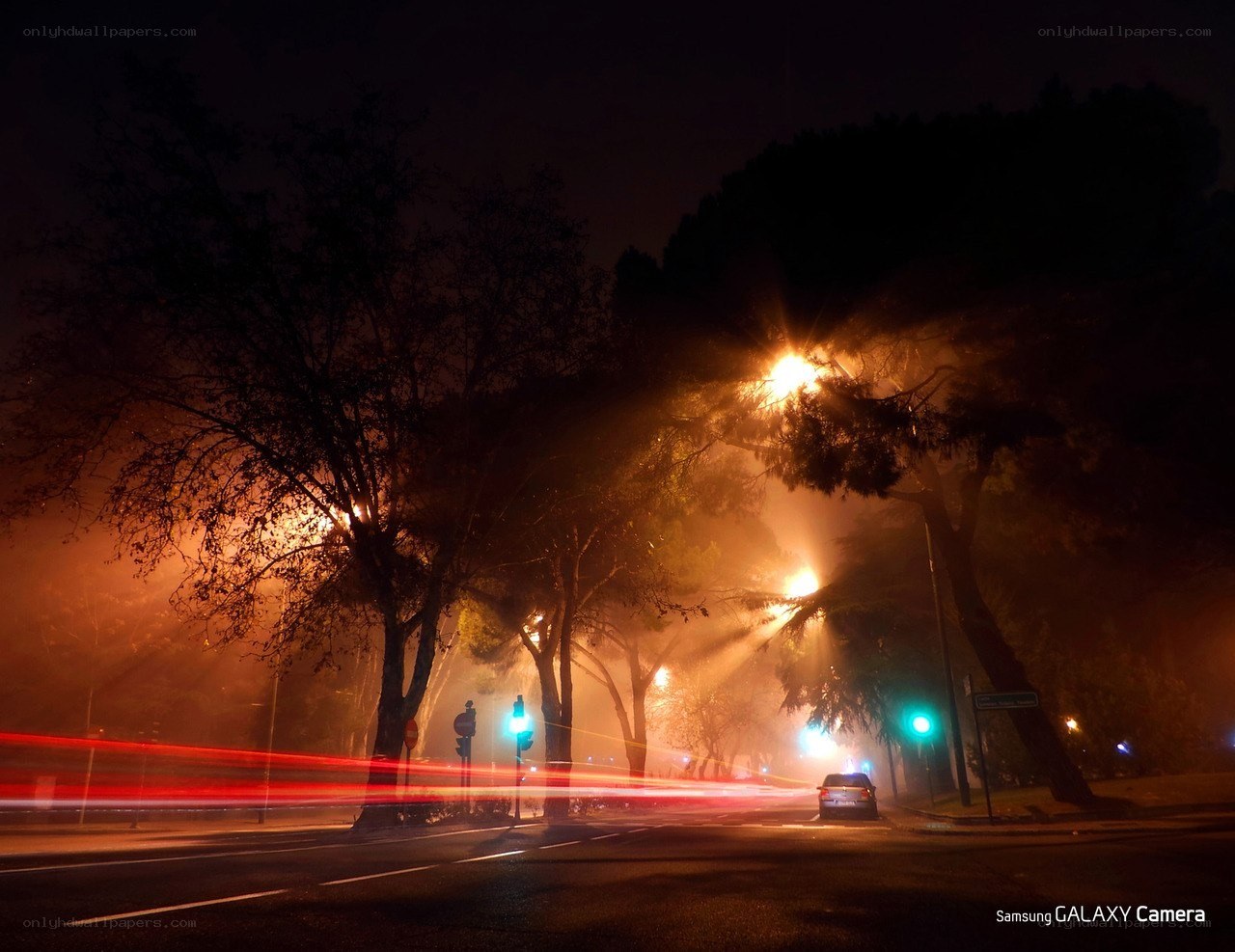 Night street with light trails