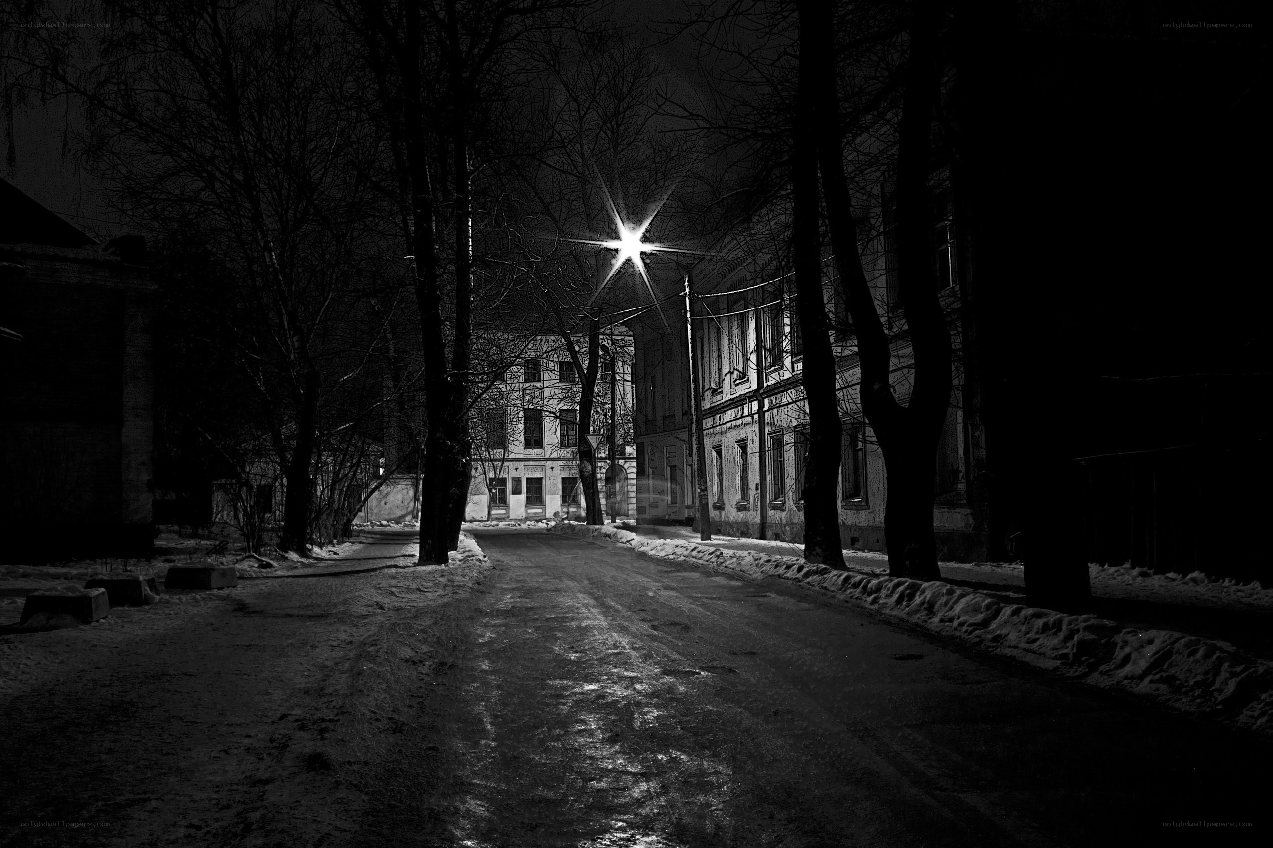 Night street with snow