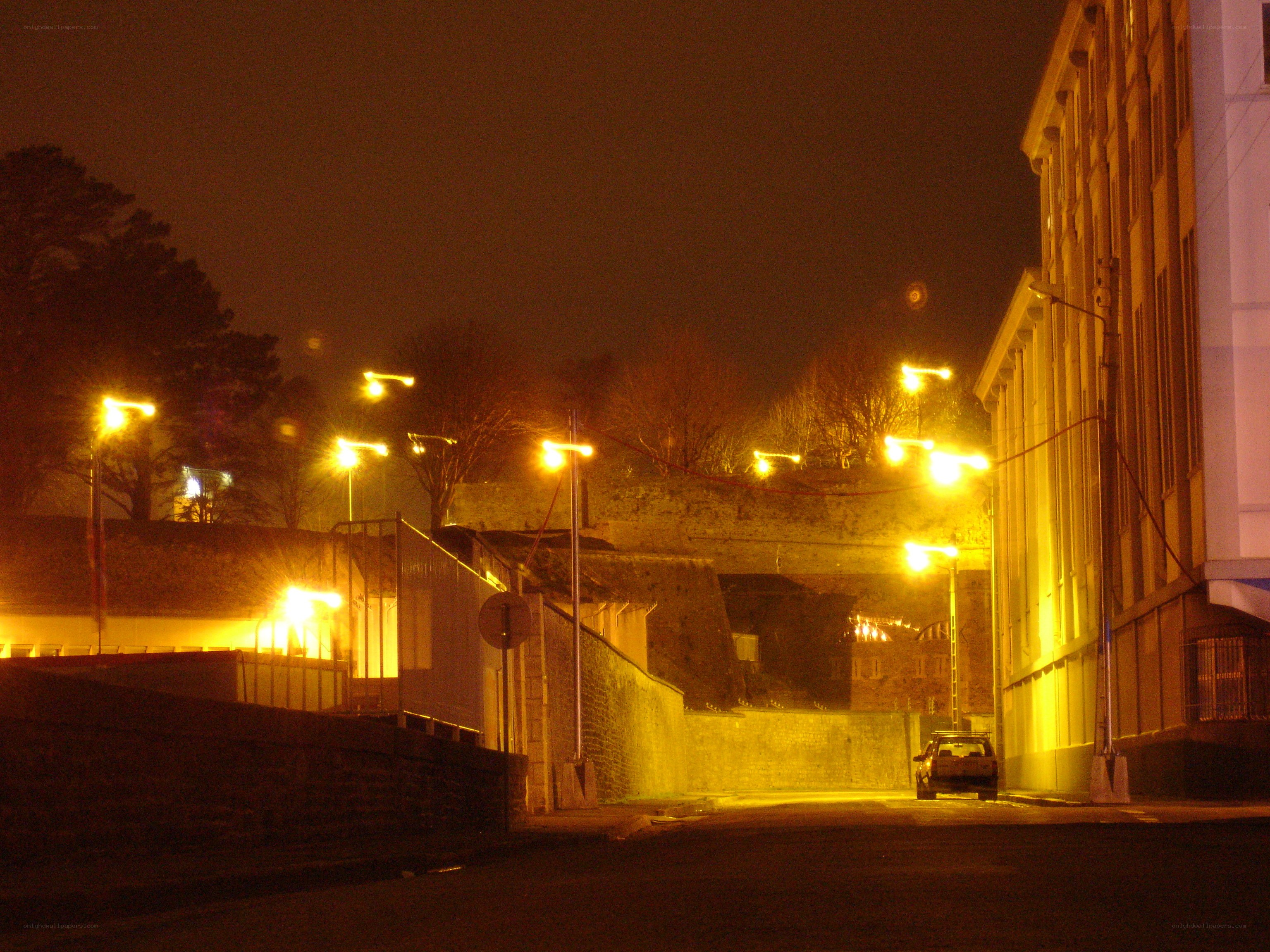 night street with yellow lights