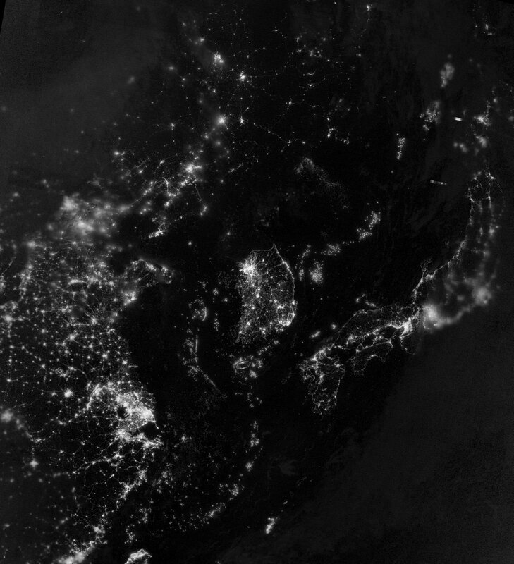 Night-time view of East Asia