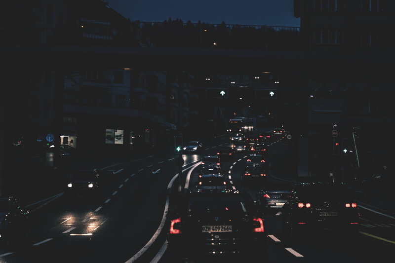 Night traffic under an overpass