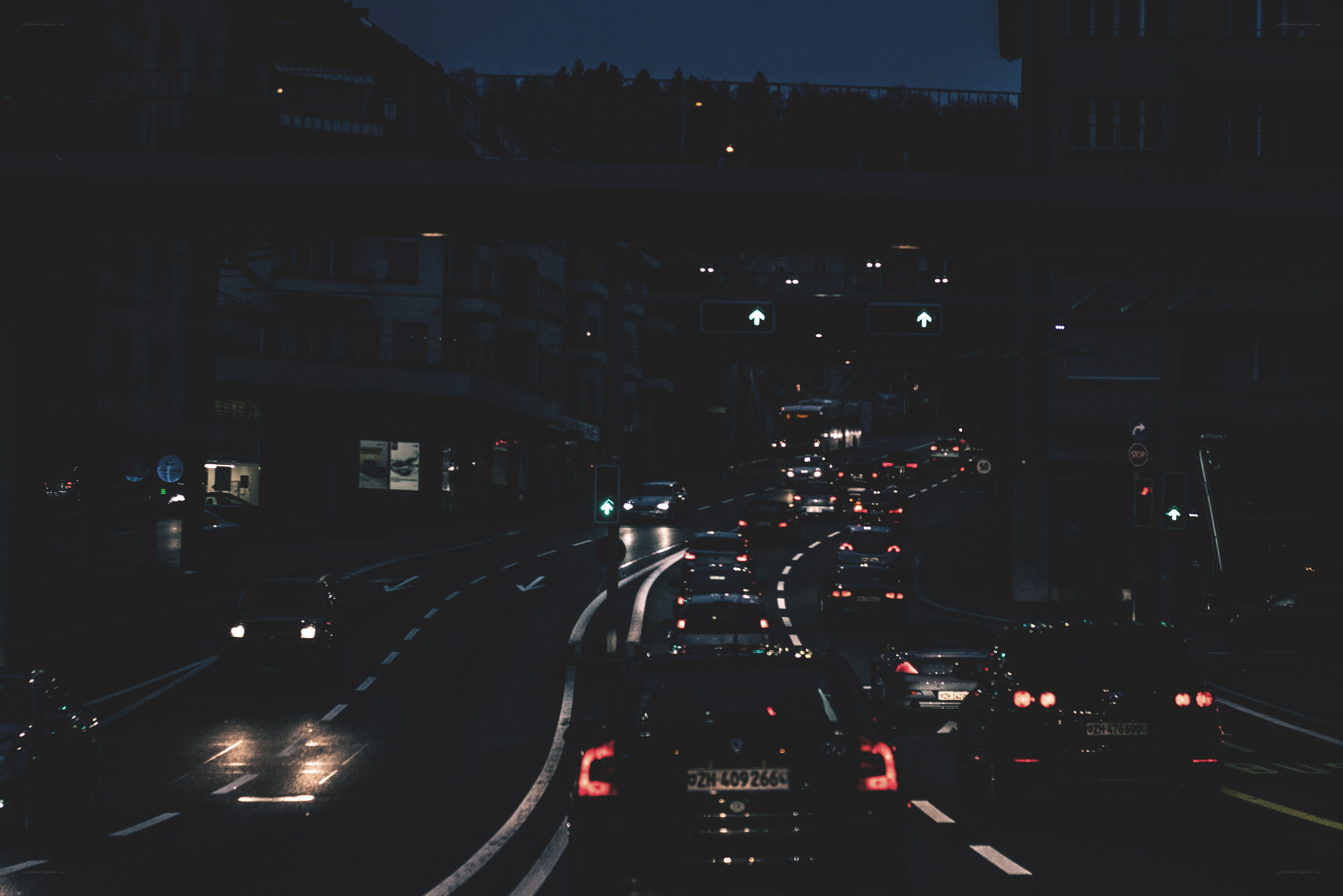 Night traffic under an overpass