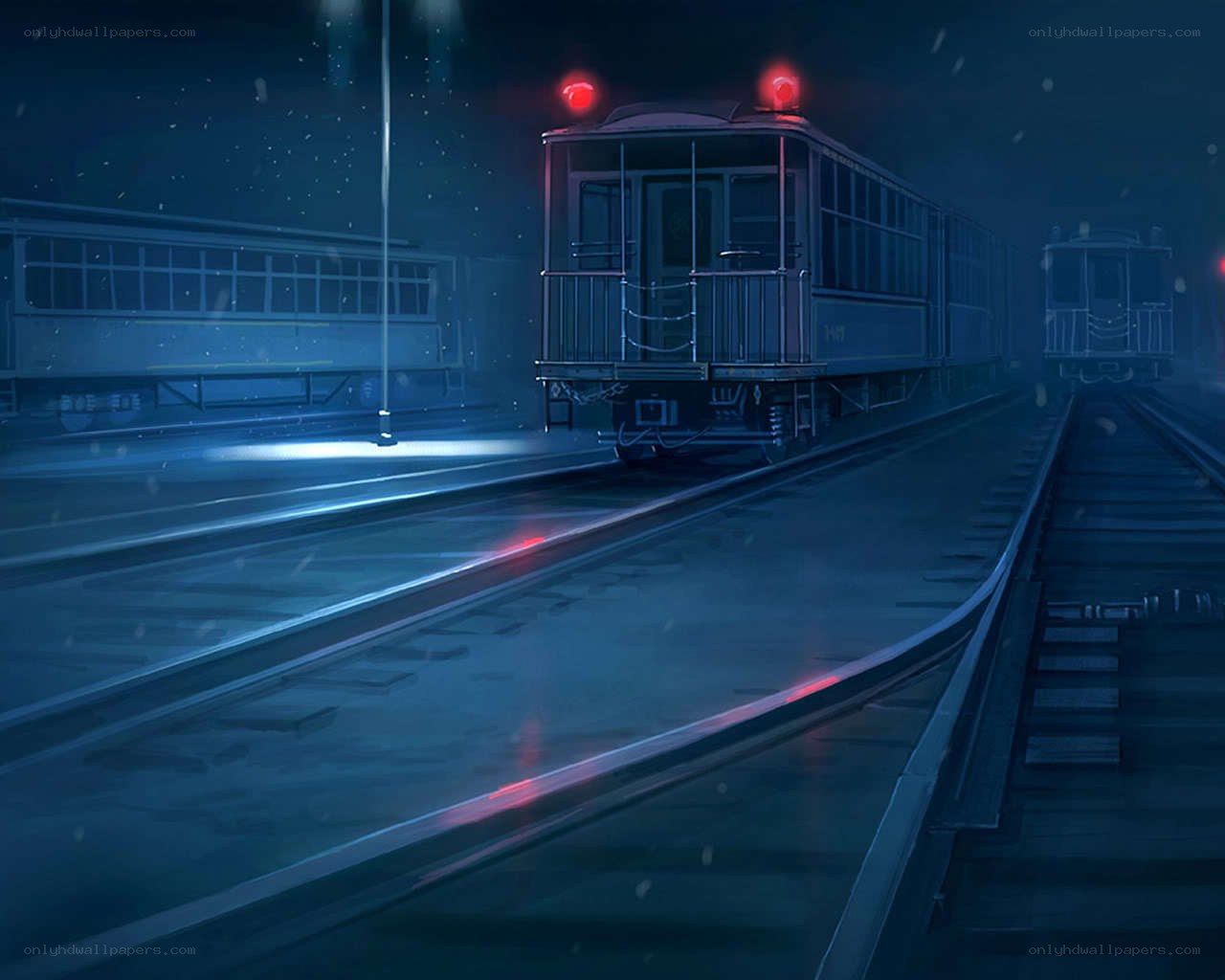 Night train in the snow