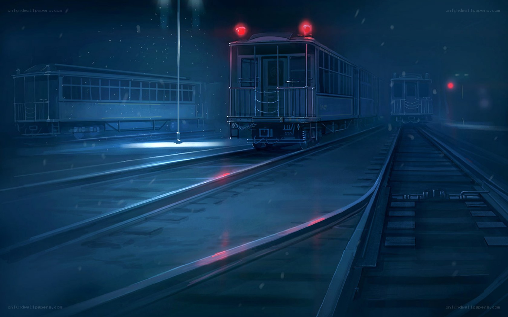 Night train in the snow