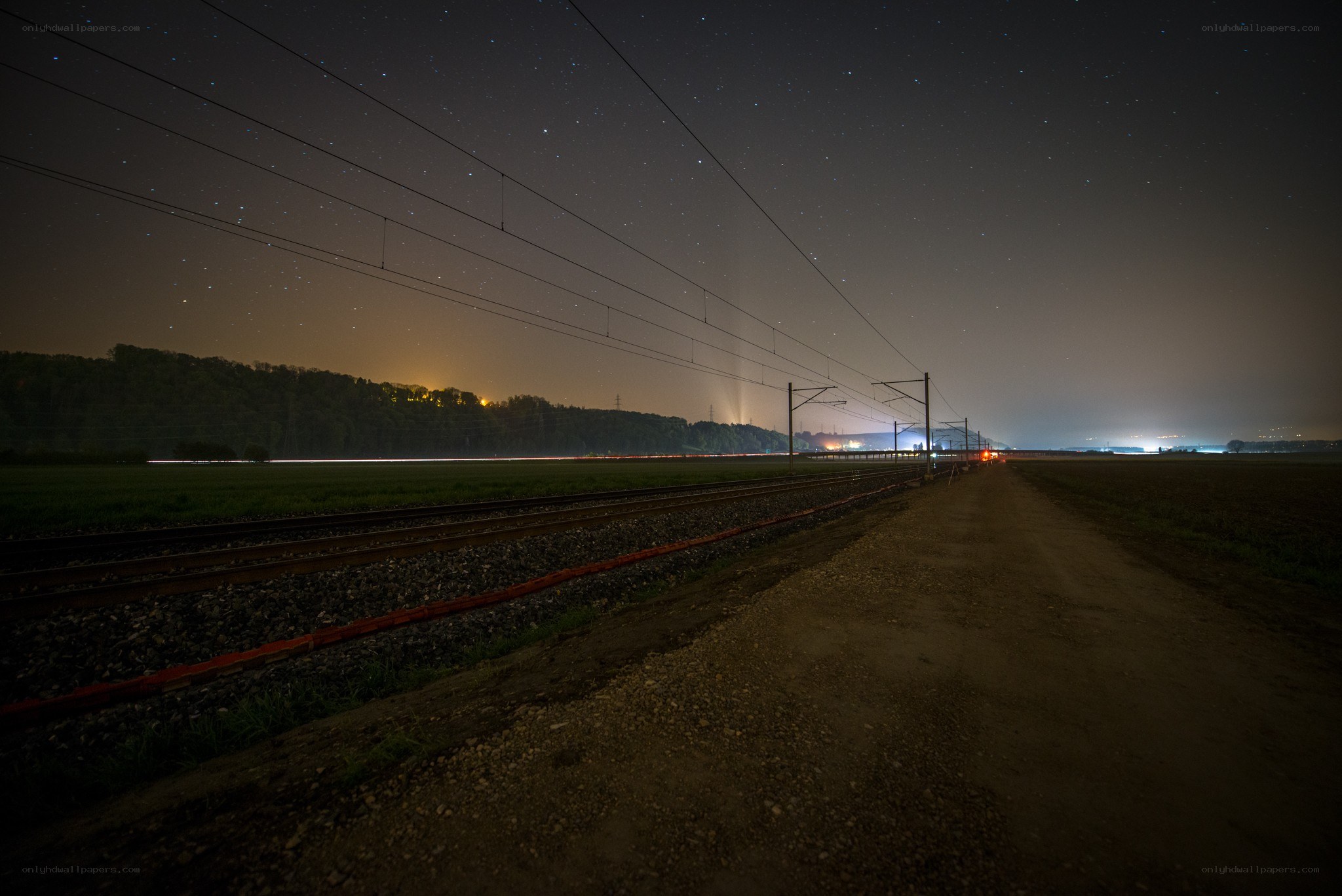 Night train under starry sky