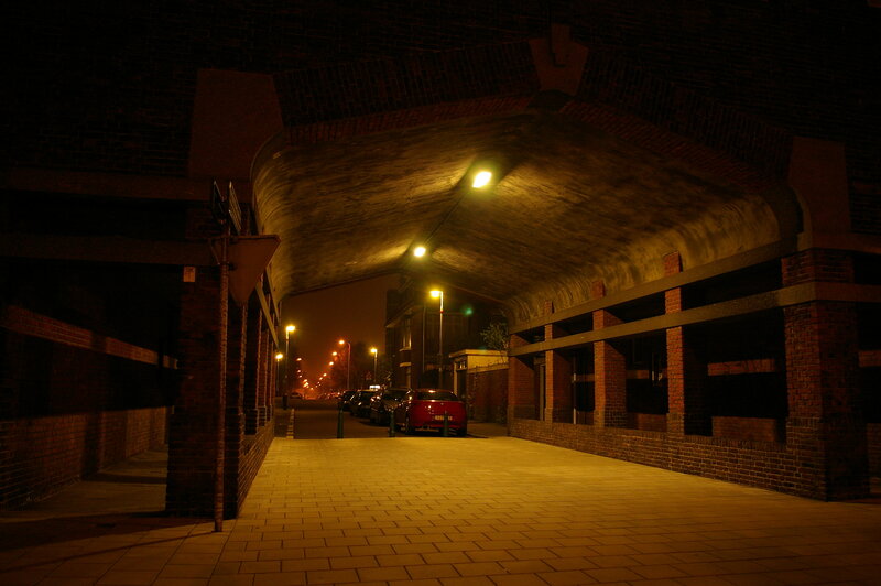 Night under a brick tunnel