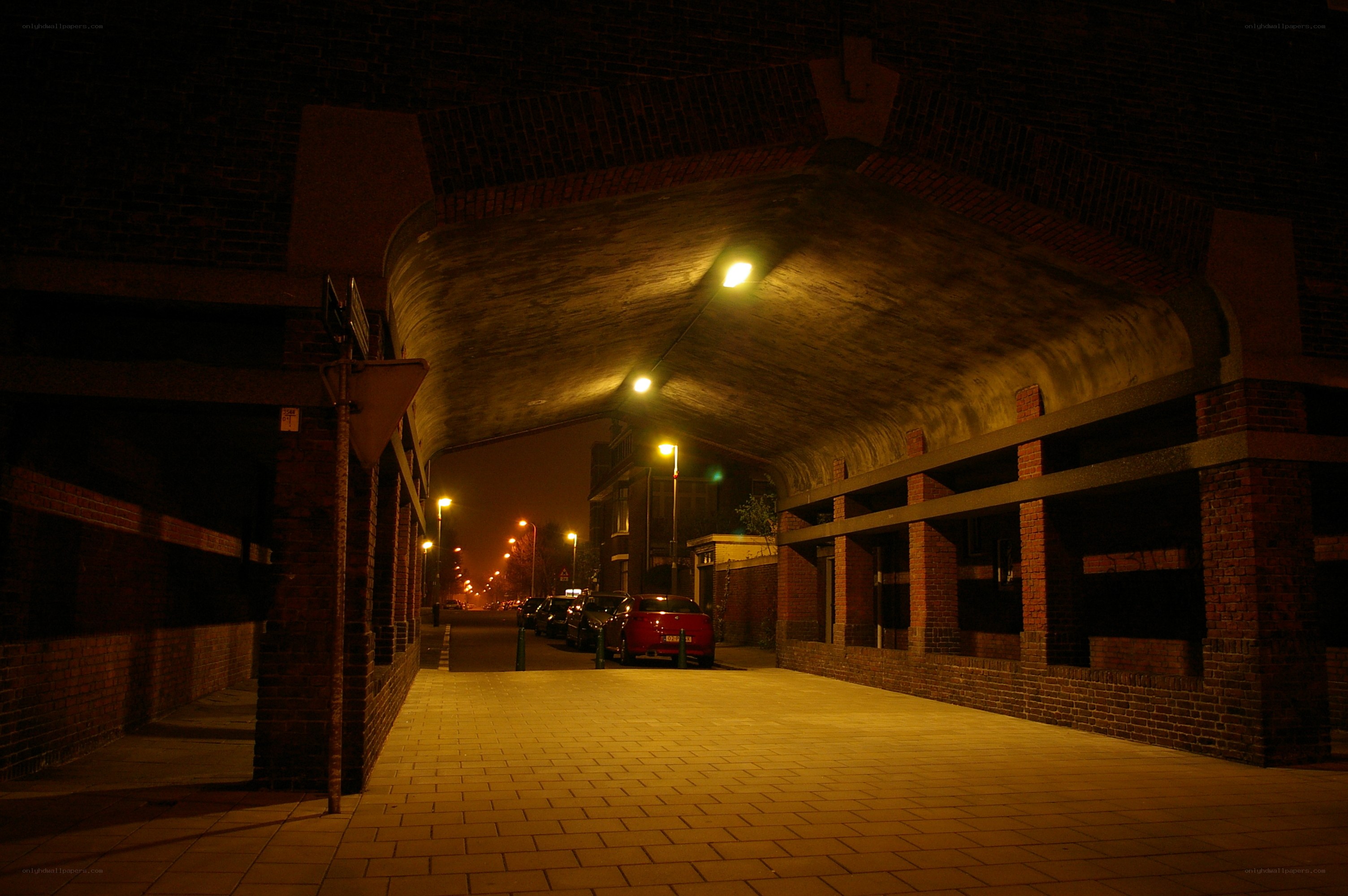 Night under a brick tunnel