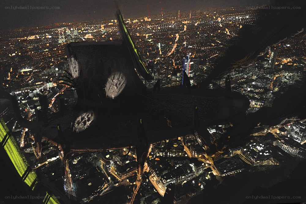 Night view from a flying aircraft
