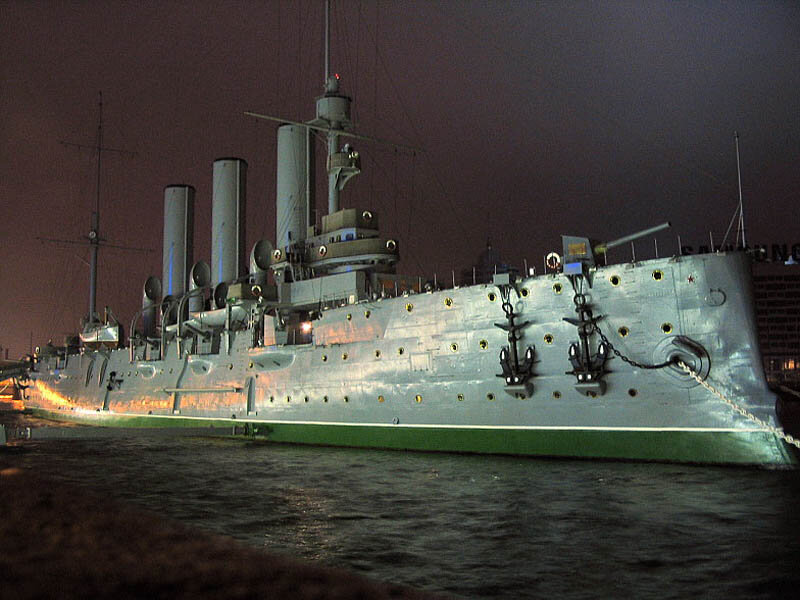 night view of a battleship